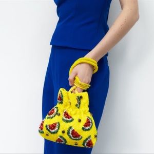 Zara Yellow Sequin Beaded Bucket Bag